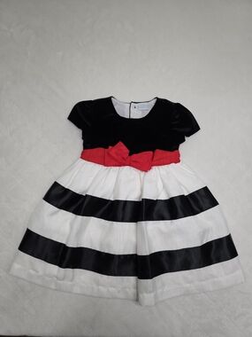 Edgehill Collection Black, White & Red Striped Formal Dress with Bow
